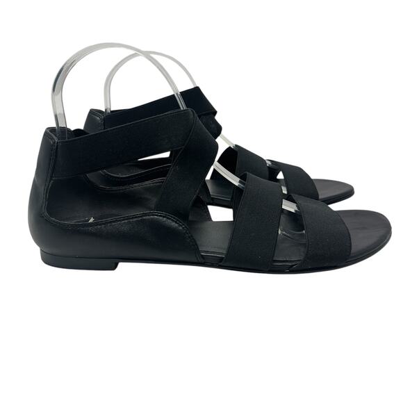 Stuart Weitzman Gladiator Sandals Flat Leather Stretch Knit Black Size 9.5 - Picture 6 of 12